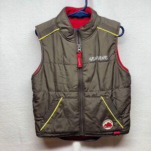 Boys Genuine Kids by OshKosh Puffer Vest 3T‎ Brown Red Lined Zipper Pockets